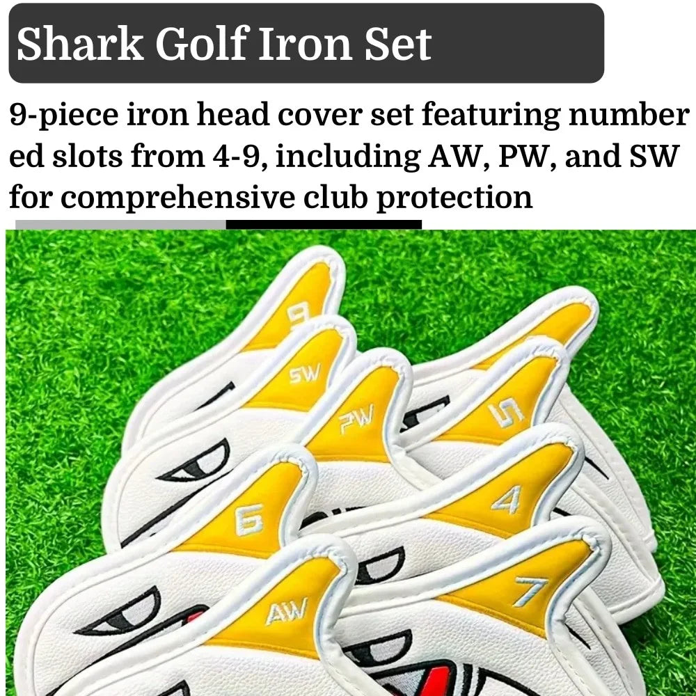 Shark Golf Iron Head Covers Set PU Leather Club Protection
