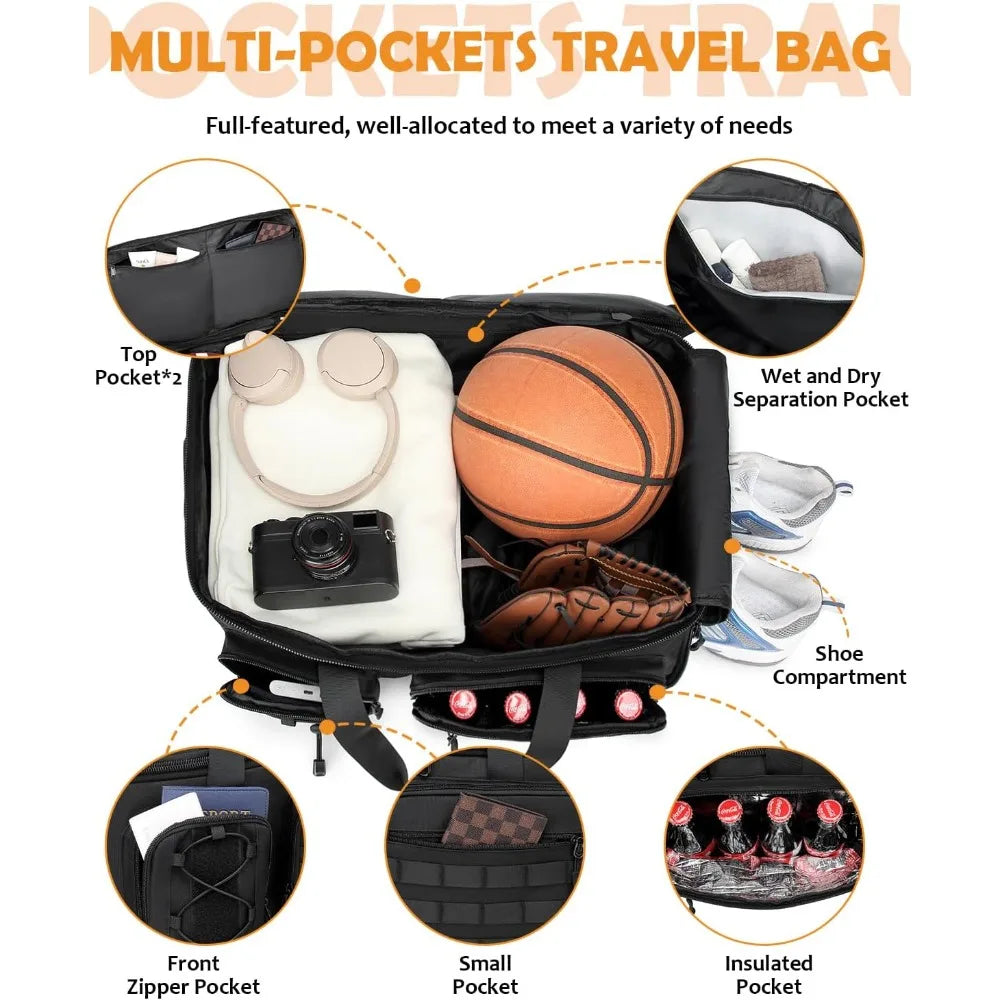 50L 3-in-1 Tactical Gym Bag: Duffle, Backpack, Shoulder Bag with Shoe Compartment, Waterproof, for Travel & Workout
