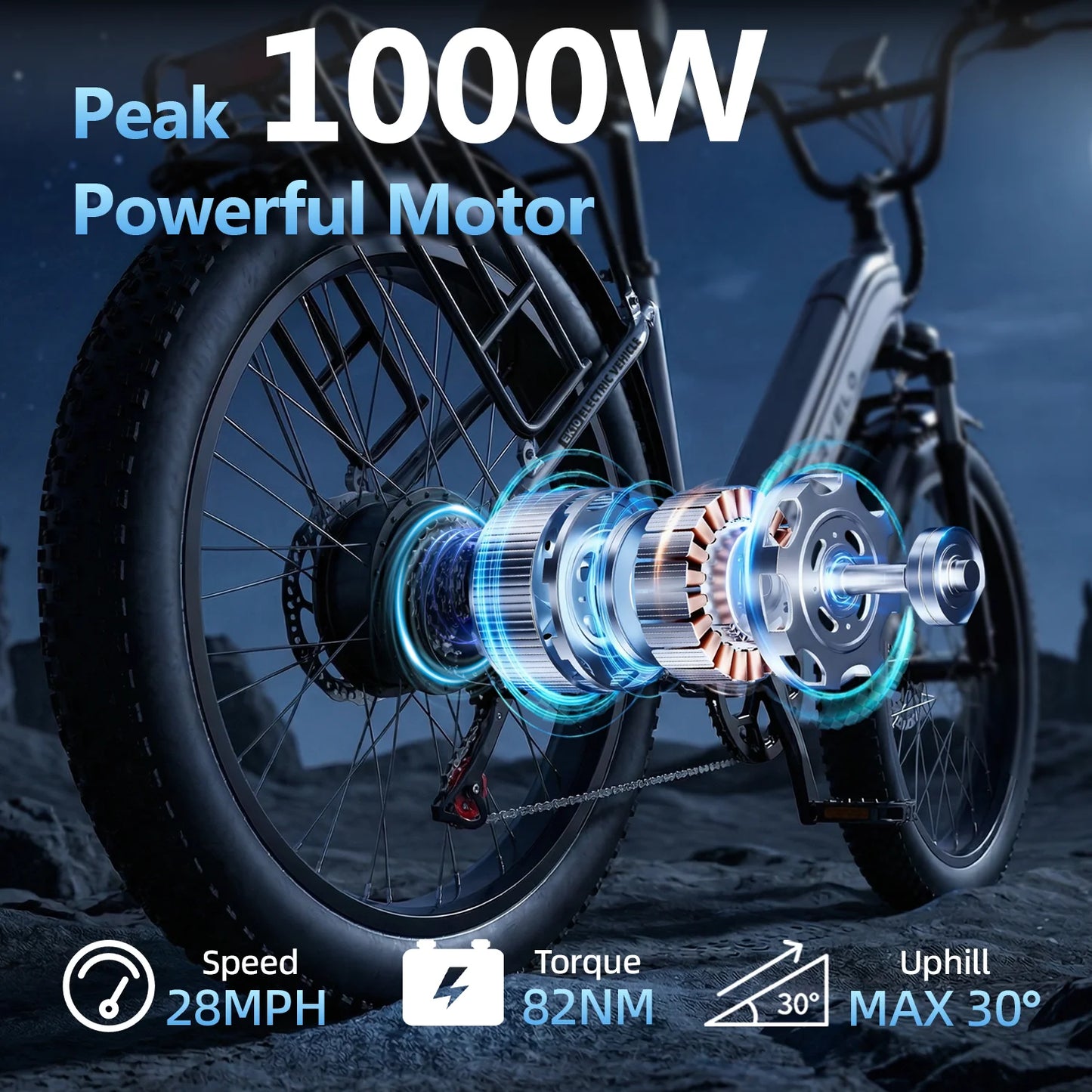CBVELO EK10 1000W Fat Tire Electric Bike Adults 7Speed