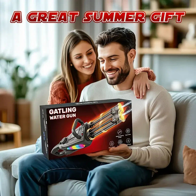 Gatling Rotating Barrel Electric Water Gun With Led Mouth Light Dual Dispensing