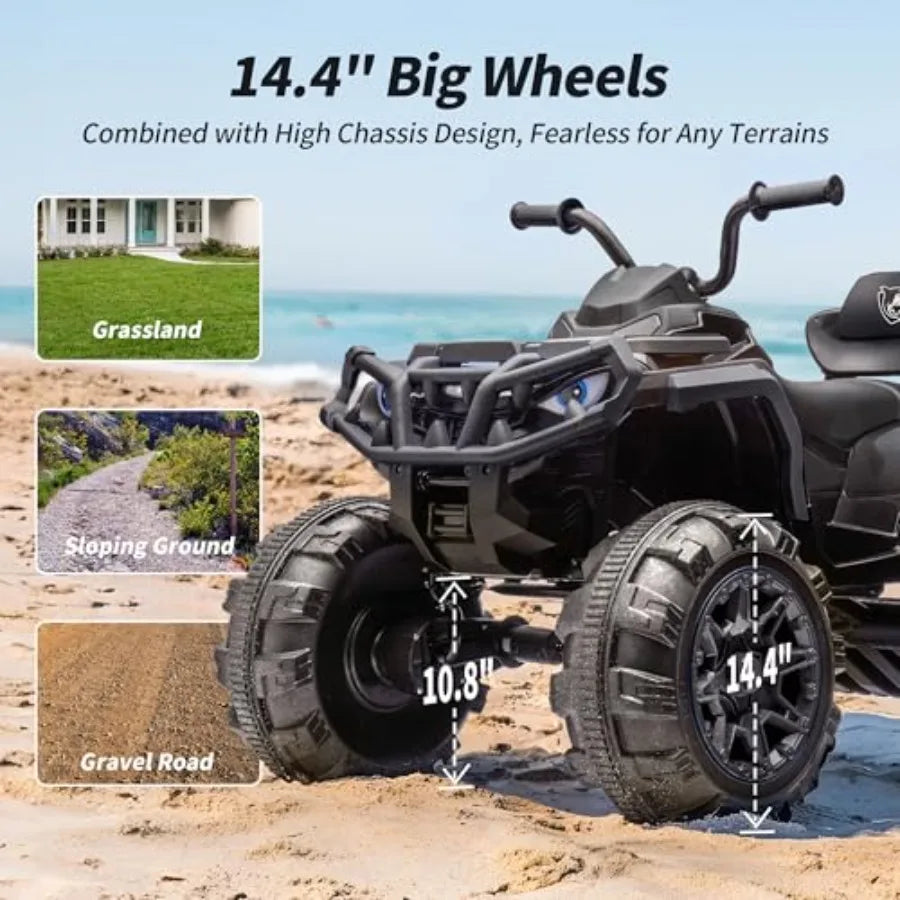 Shark ATV 4 Wheeler, 24V 4WD Electric ATV Ride On Toy for Big,4X200W Motor, 5.6Mph Max Speed - Black