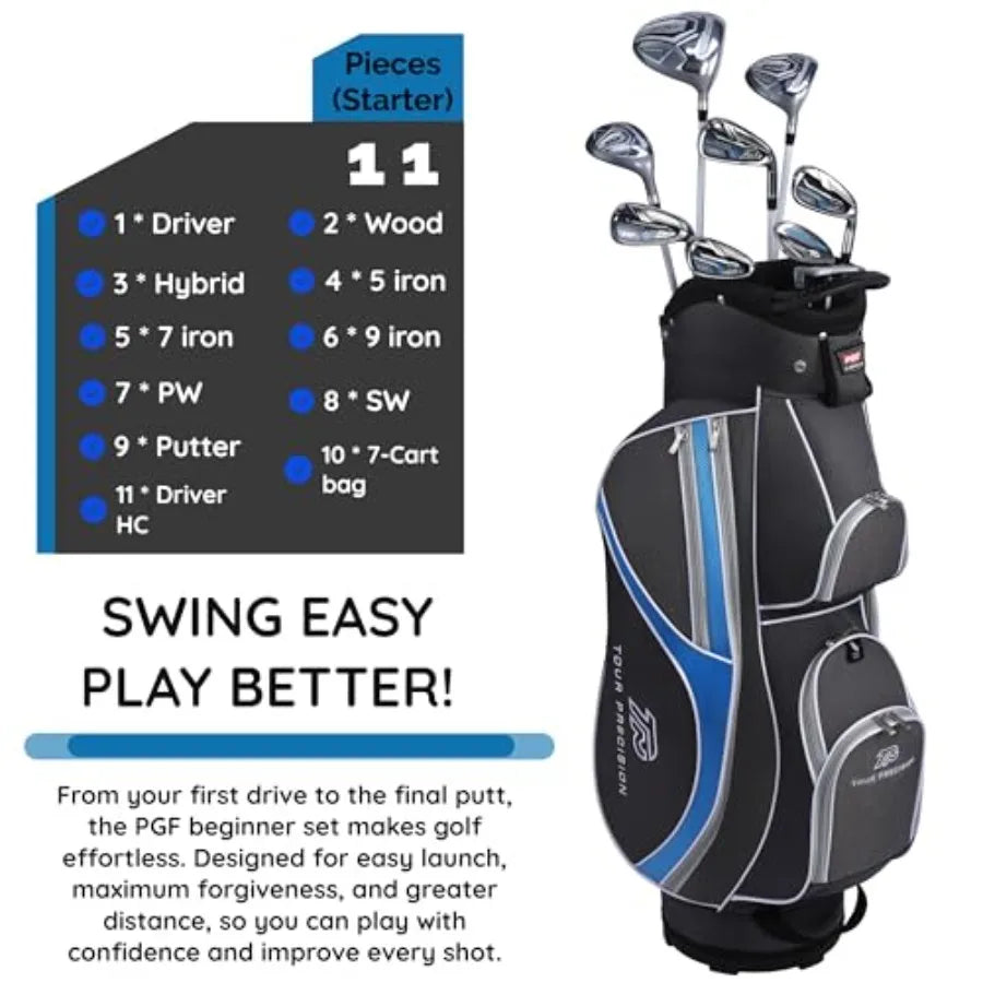 PGF Gold Tour Precision Complete Golf Club Package Set for Men Women: graphite shafts, gold finish, lightweight design for enha