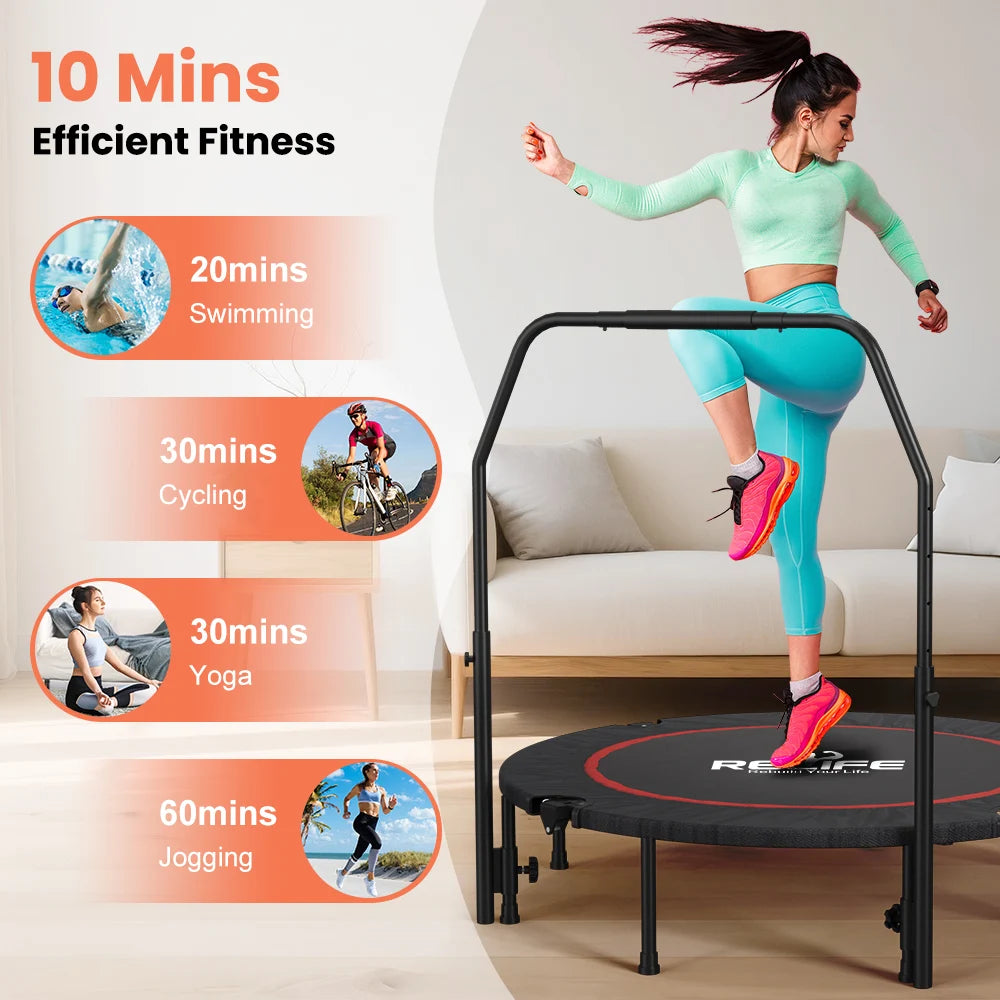 48 Inch Mini Foldable Trampoline With Adjustable 5 Tier Handle Oxford Cushion