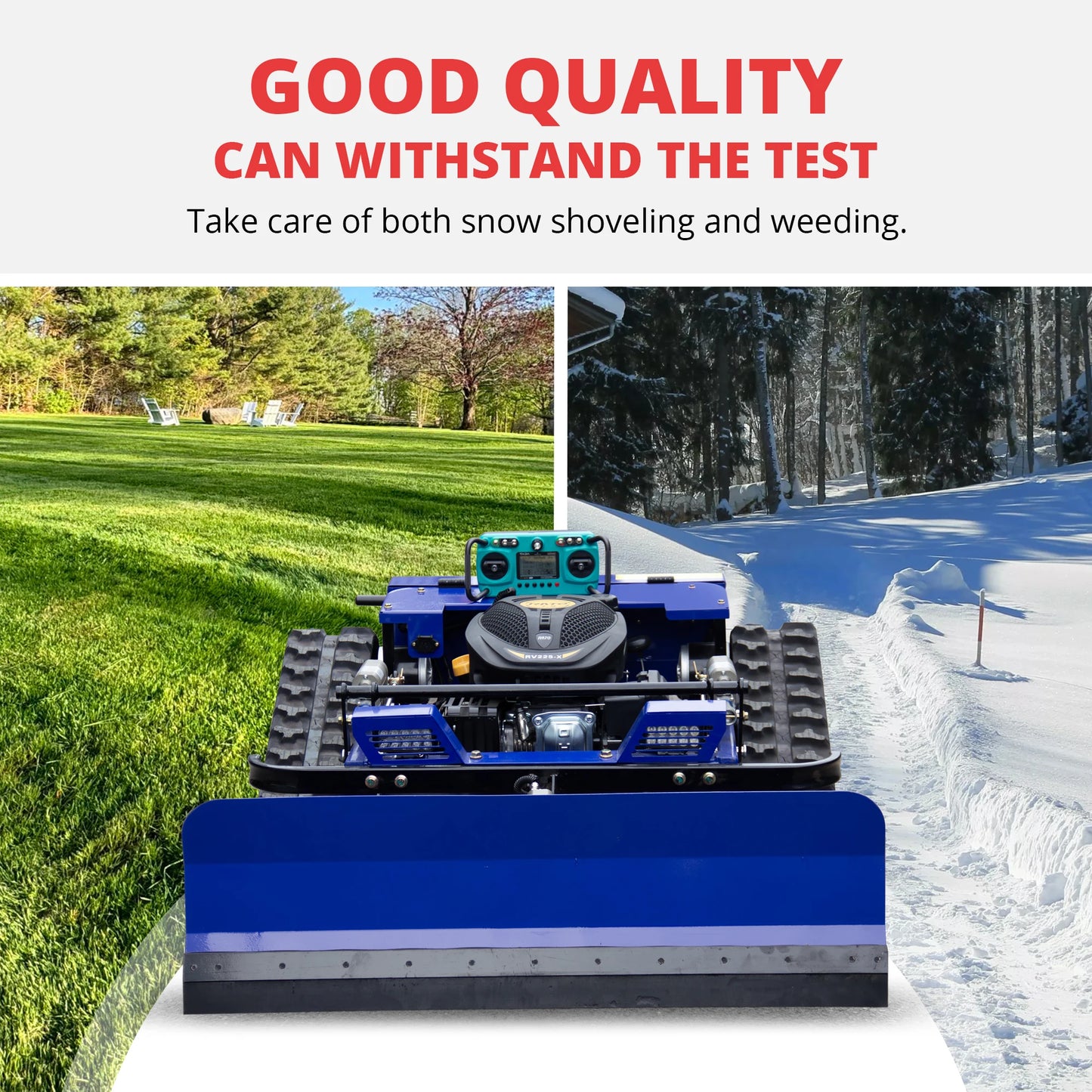 Remote Control Self Propelled Lawn Mower With Snow Shovel Rechargeable