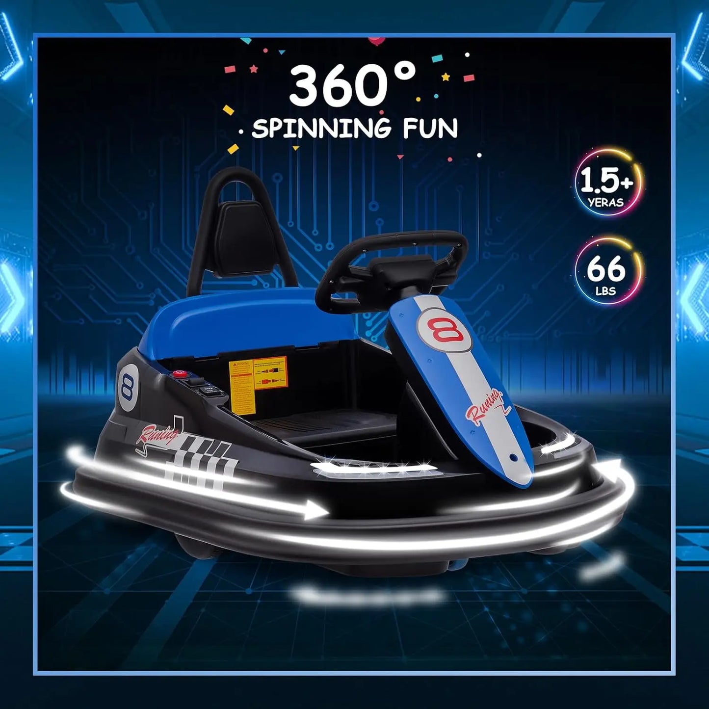 HiMISS 6V Toddler Bumper Car Ride On Toy With Spin