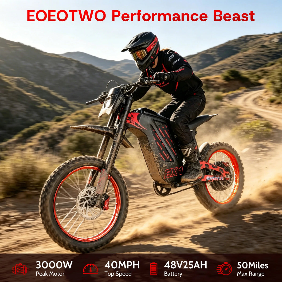 Eoeotwo 3000W Electric Dirt Bike 40Mph Offroad Mountain E-Bike