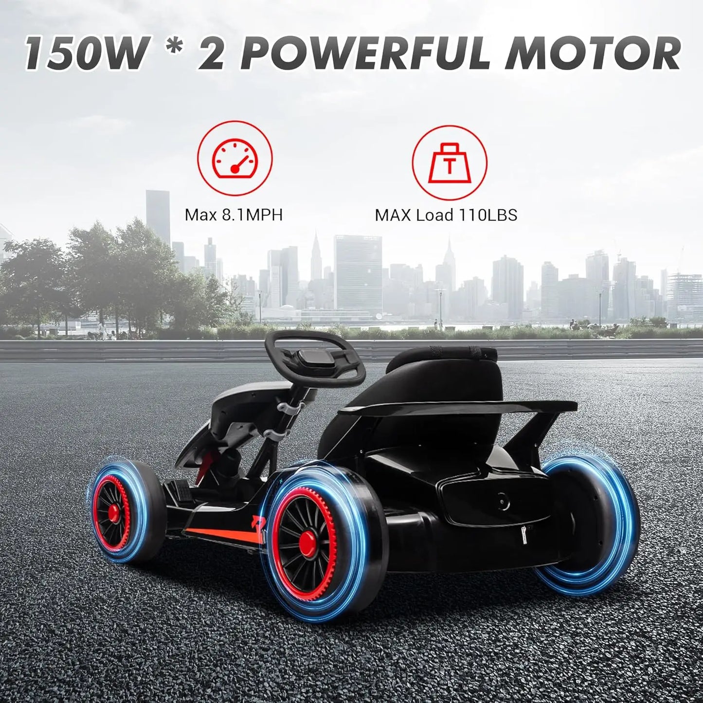 HiMISS Electric Go Kart Drift Car With Dual 200W Motors LED Lights