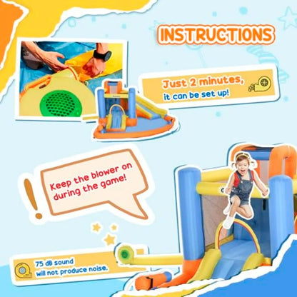 Outdoor Inflatable Water Slide 5-In-1 Bouncy Castle With Pool