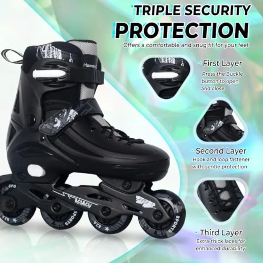 Unisex Adjustable Inline Skates With Light Up Wheels Indoor Outdoor