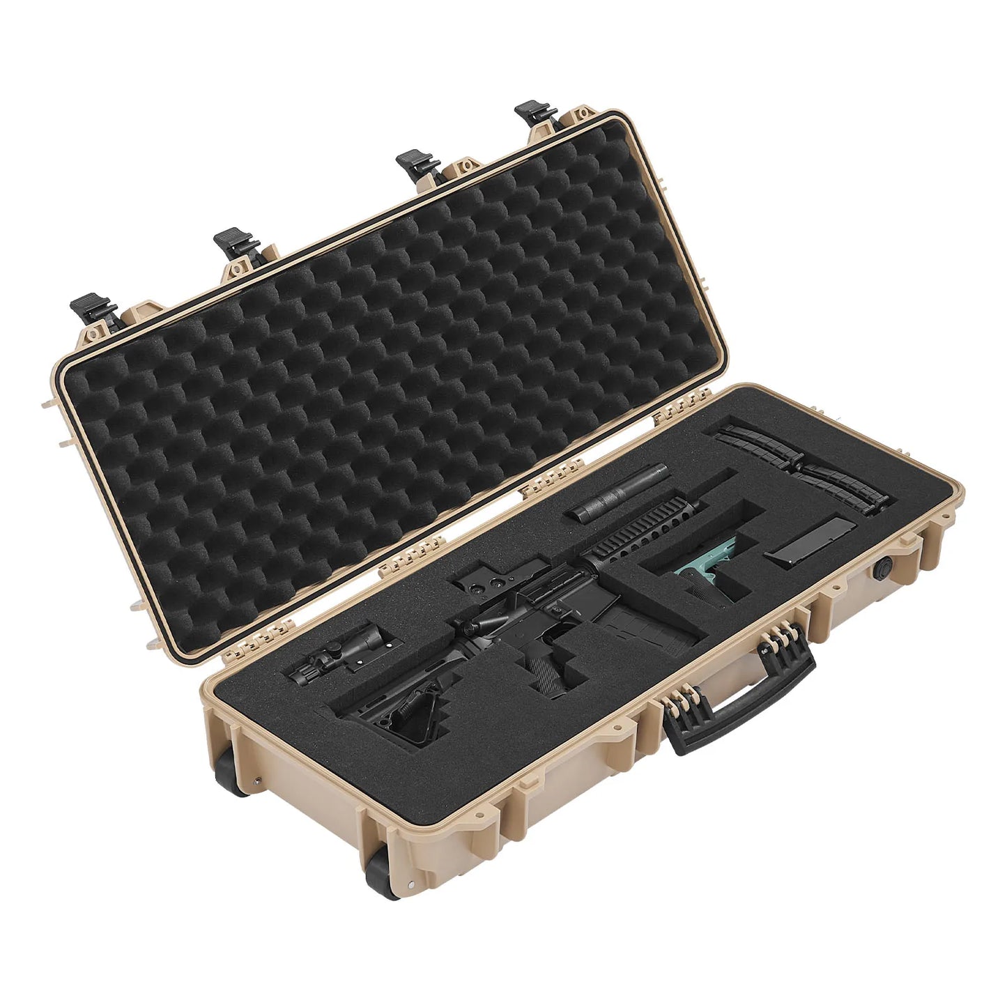 SucceBuy Hard Rifle Case Lockable Rifle Case with Pre-cut Foams Wheels IP67 Waterproof Pistol Storage Cases for Rifles Shotguns