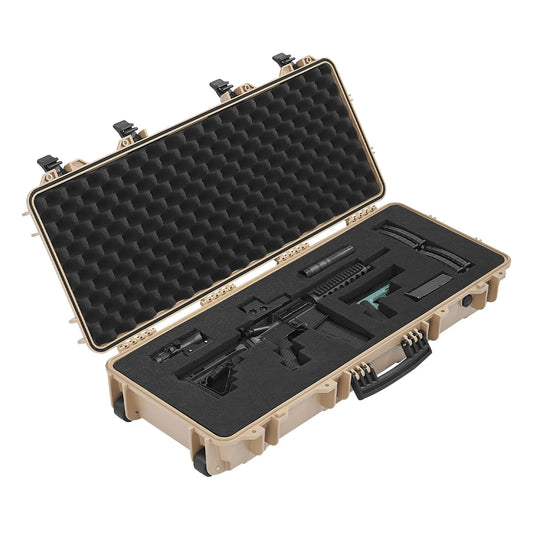 SucceBuy Hard Rifle Case Lockable Rifle Case with Pre-cut Foams Wheels IP67 Waterproof Pistol Storage Cases for Rifles Shotguns