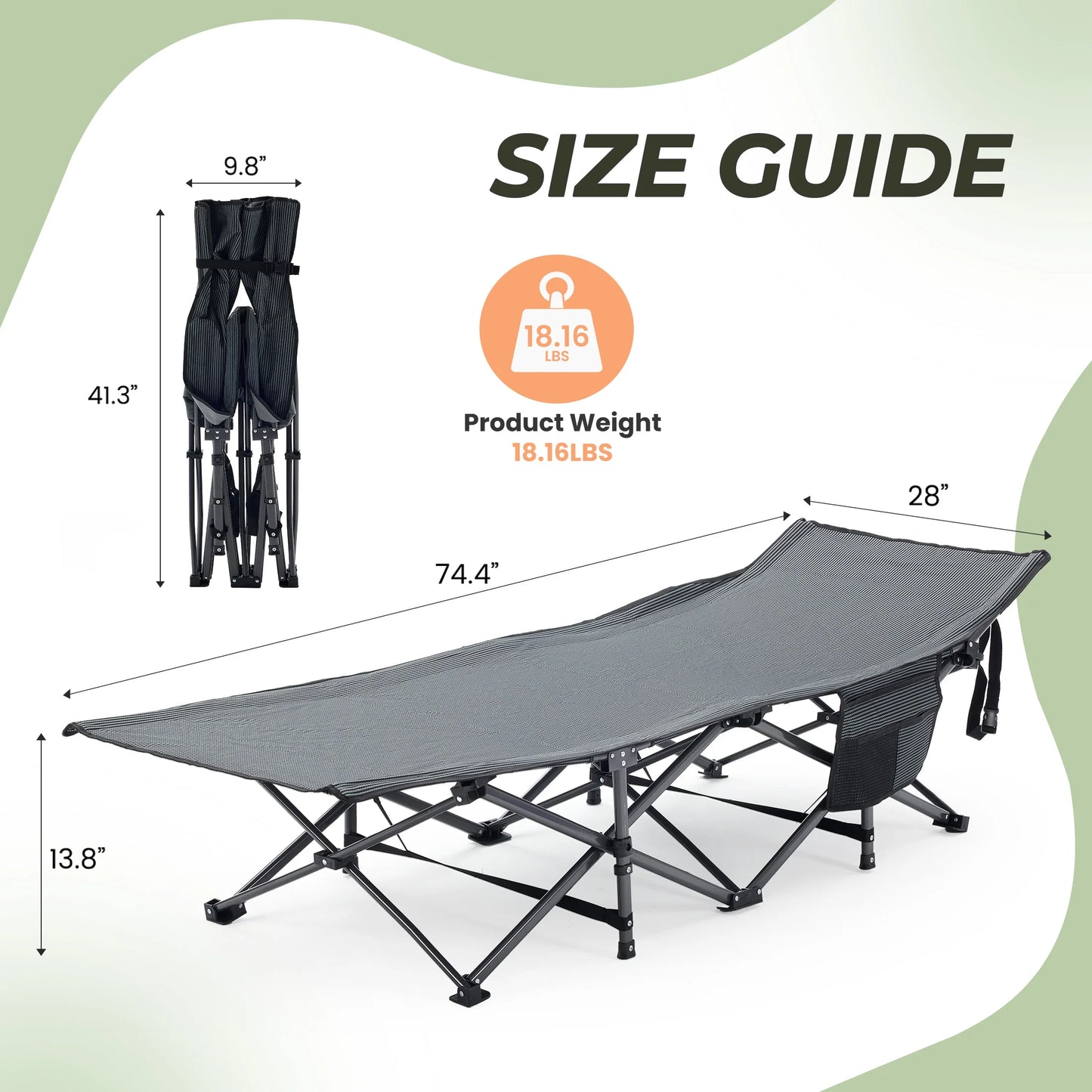 JHK Folding Camping Bed Lounge Chair With Sturdy Carbon Steel Frame