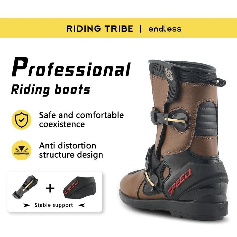 Professional Leather And Rubber Ankle Motorcycle Boots
