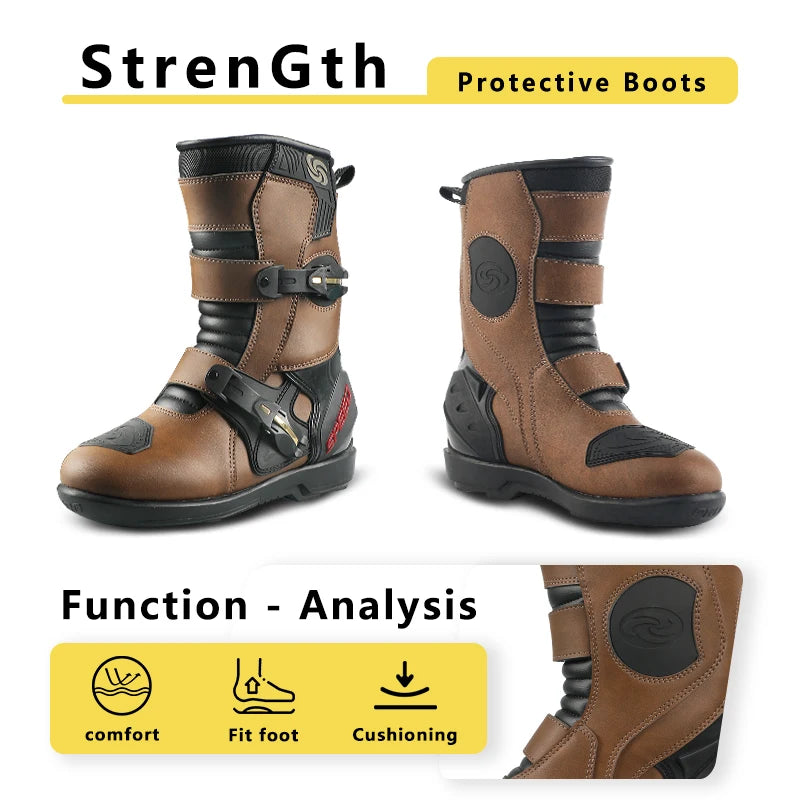 Professional Leather And Rubber Ankle Motorcycle Boots