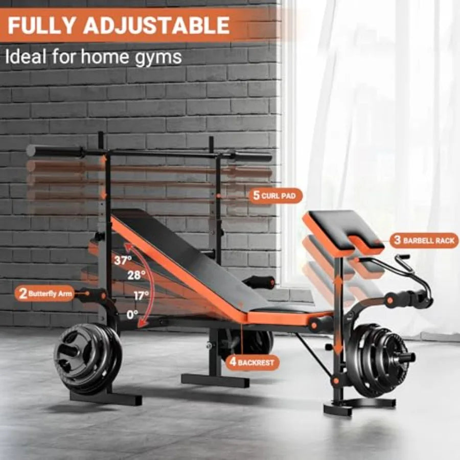 Adjustable Weight Bench With Squat Rack For Home Gym Preacher Curl Pad
