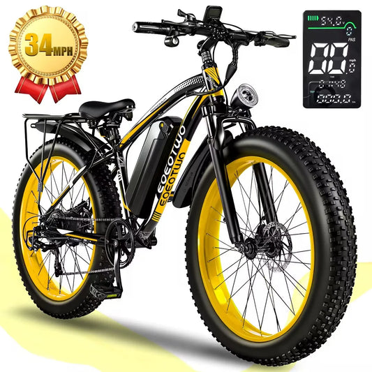 EOEOTWO 1500W Electric Bike 48V 15Ah Battery 26" 4.0 Fat Tire Ebike 34MPH High Speed Mountain Bicycle Off-Road Snow Bike for Adults