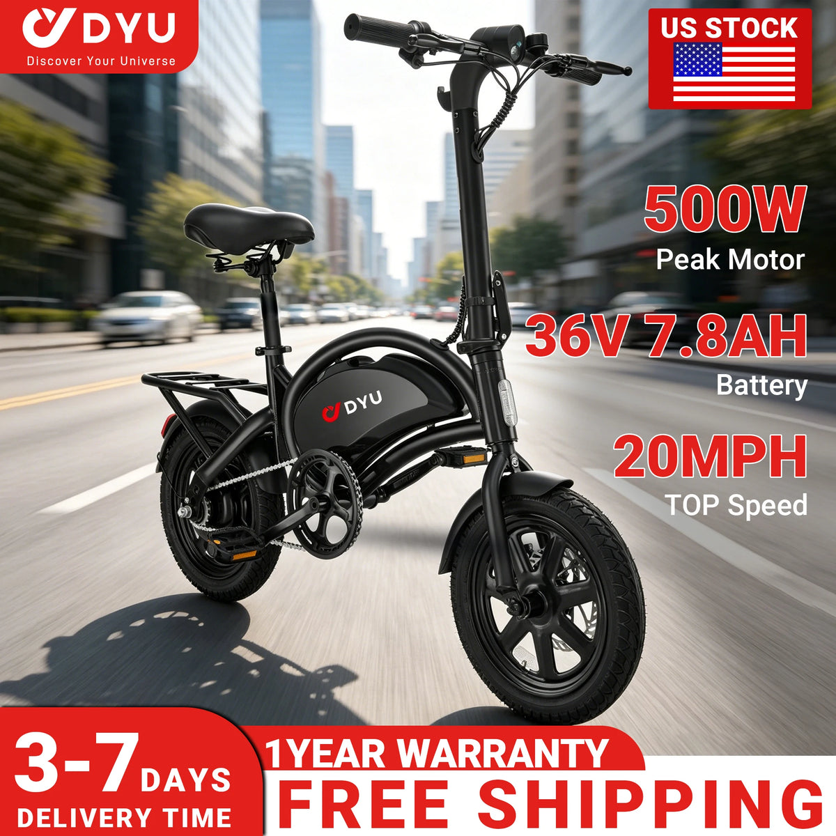 Dyu D3F Portable Folding Electric Bike With 500W Motor