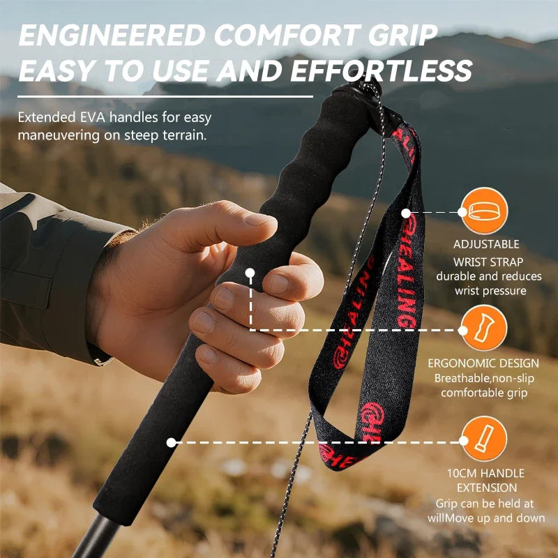 OKHEALING Ultralight Carbon Fiber Trekking Poles Antishock FiveSection