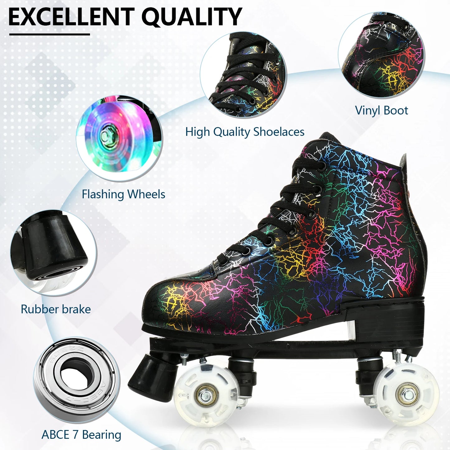 YYW Flashing Quad Roller Skates For Adults Women Men Outdoor