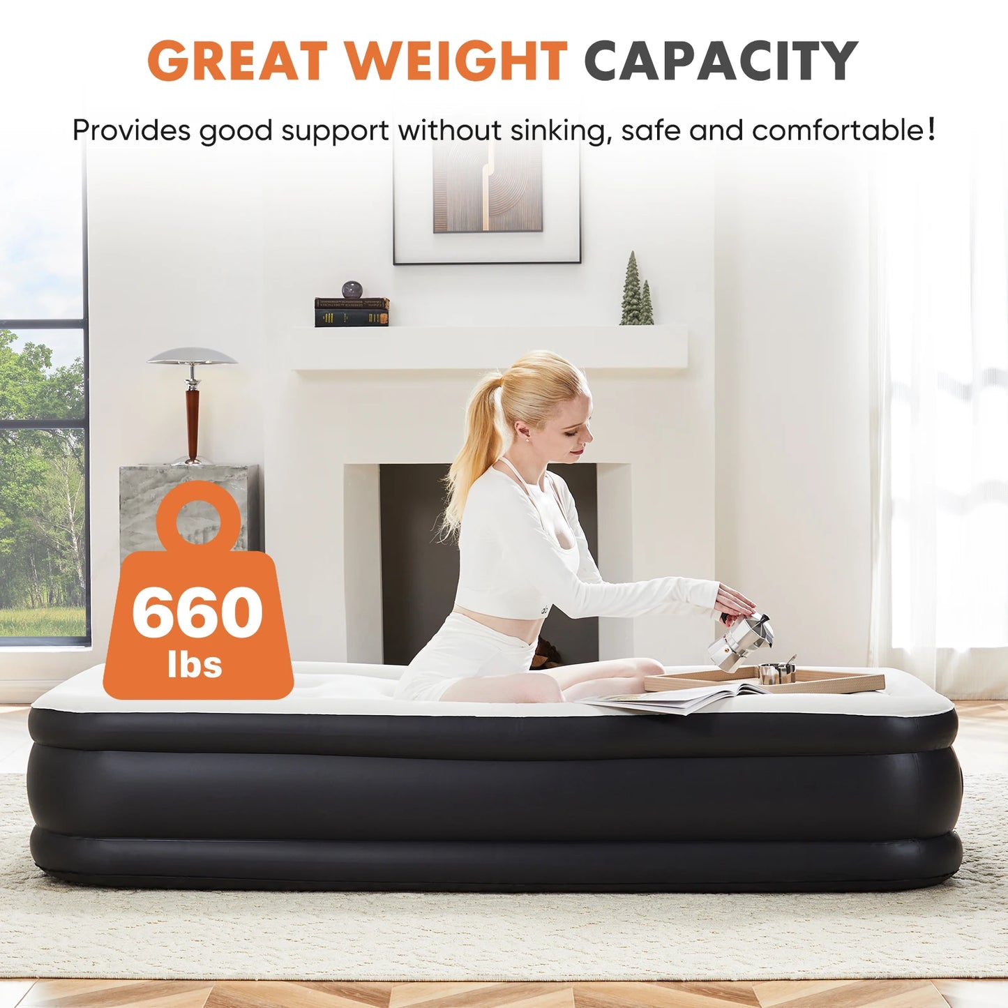 JHK Air Mattress With Non Slip Bottom For Home And Camping 660 Lbs Capacity