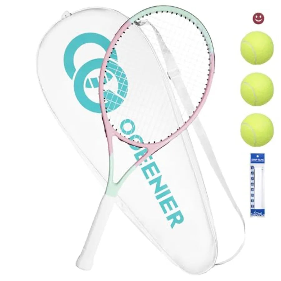 7" Tennis Racket Set for Adults, Pre-Strung Tennis Racquet for Beginners, Lightweight and Recreational Rackets with Overgrip, T