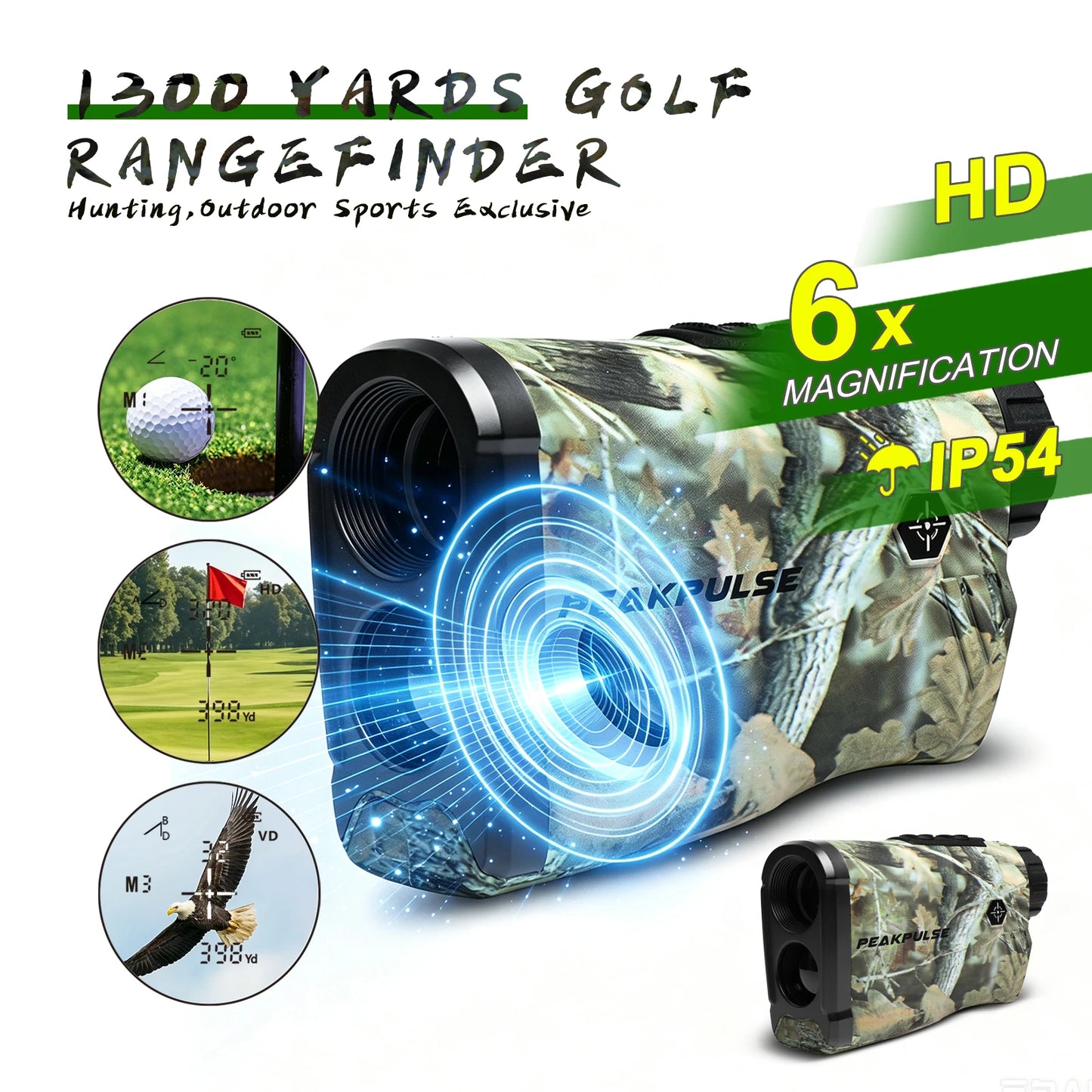 PEAKPULSE Golf Rangefinder 1300 Yards Laser Distance Meter 6X Magnification