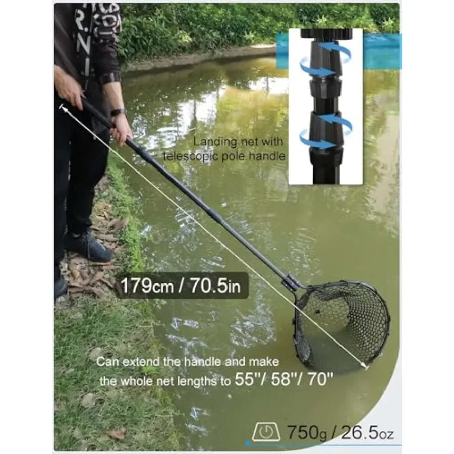 Kayak Fishing Net With 70 Telescoping Handle And Rubber Coated Frame