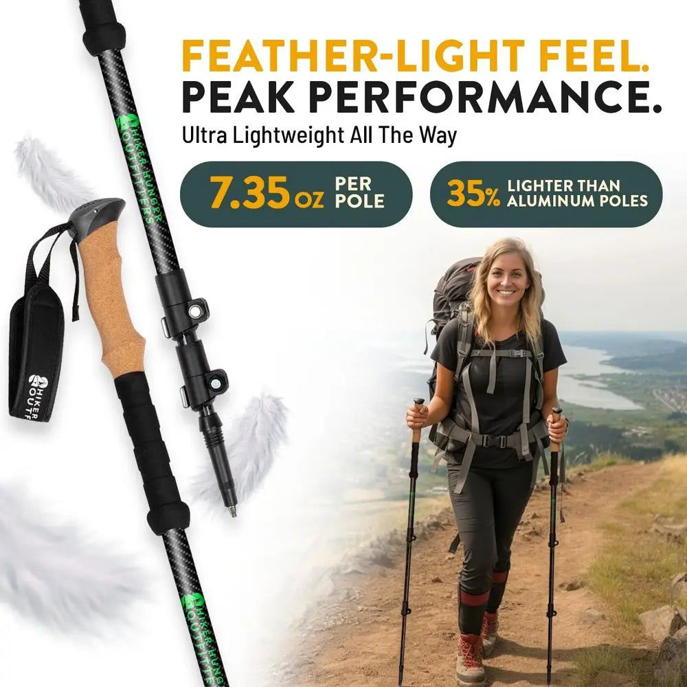 Ultra Strong Collapsible Trekking Poles Carbon Fiber With Cork Grips