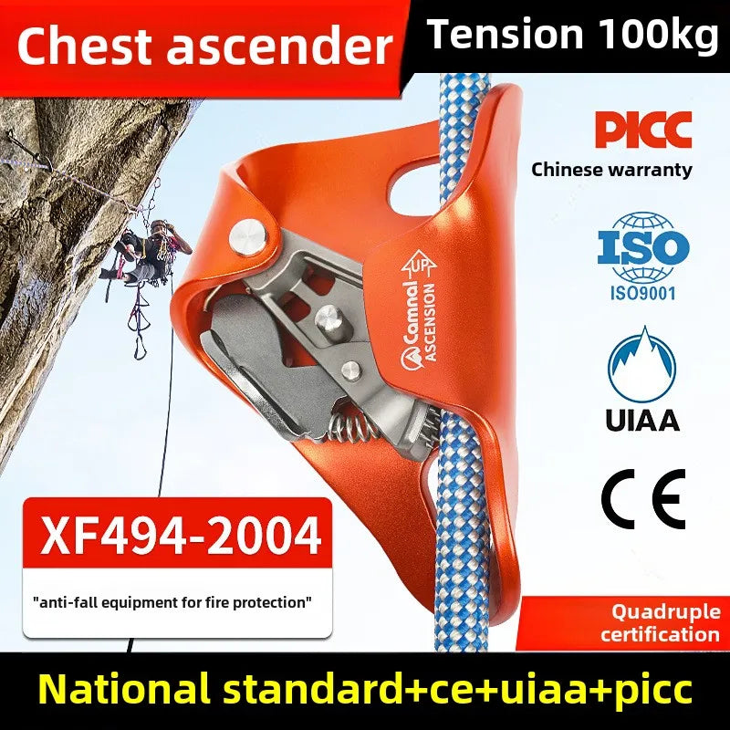 Chest Ascender for Rock Climbing Professional Fall Arrester Rope Climber Belay Device for Mountaineering Caving  Training