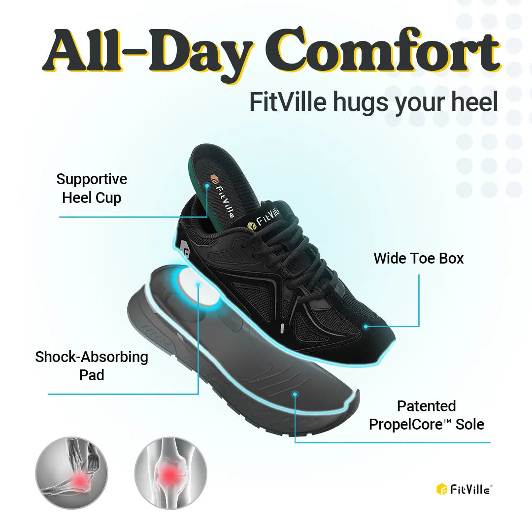 Fitville Men Lightweight Walking Shoes With Arch Support And Heel Relief