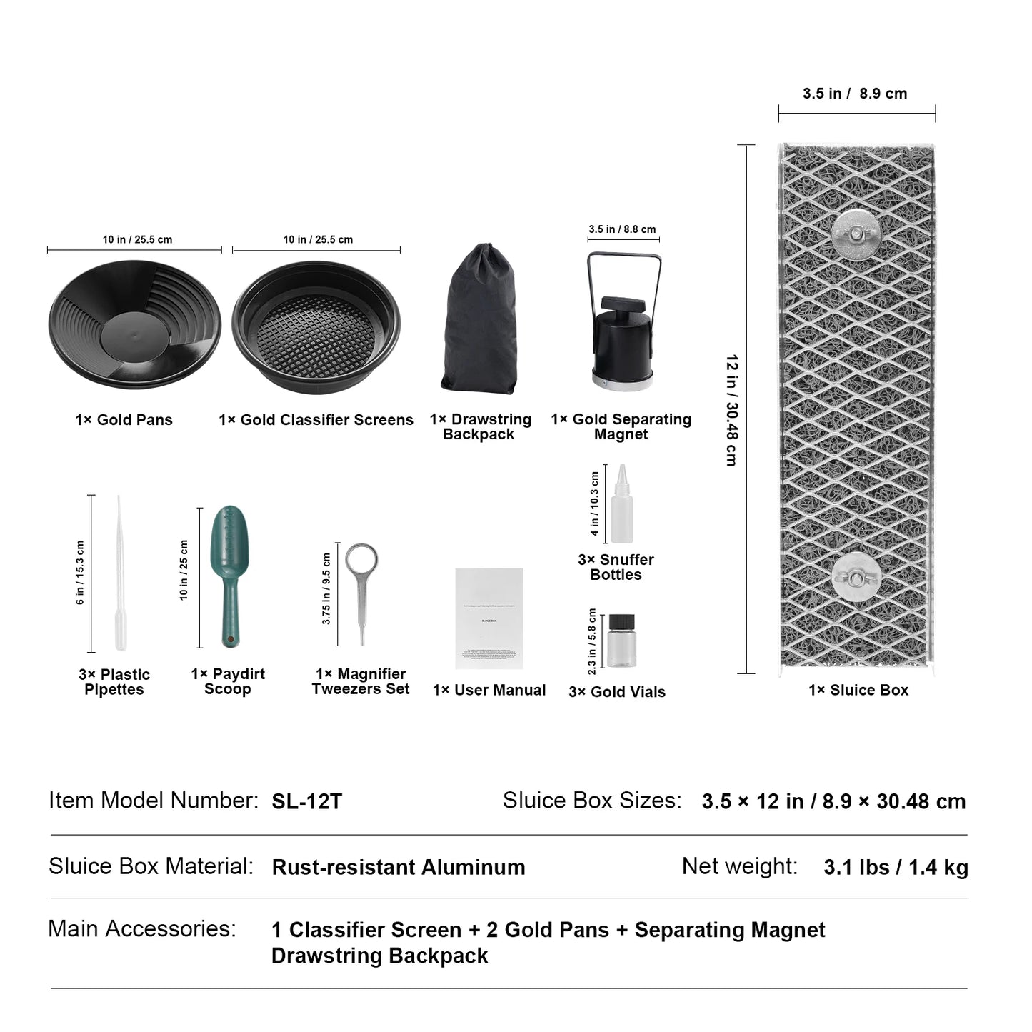 SucceBuy Gold Panning Kit With Sluice Box And Prospecting Accessories