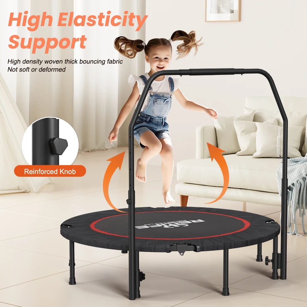 48 Inch Mini Foldable Trampoline With Adjustable 5 Tier Handle Oxford Cushion