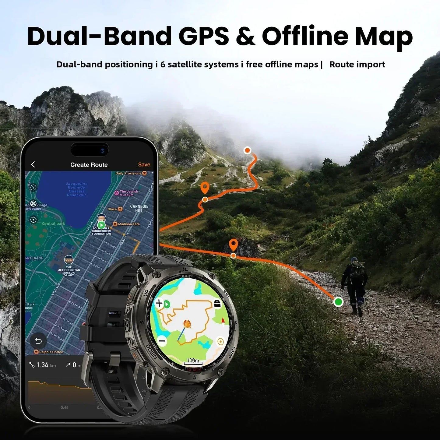 KOSPET Tank T4 Smartwatch GPS Maps 10ATM Waterproof Heart Rate