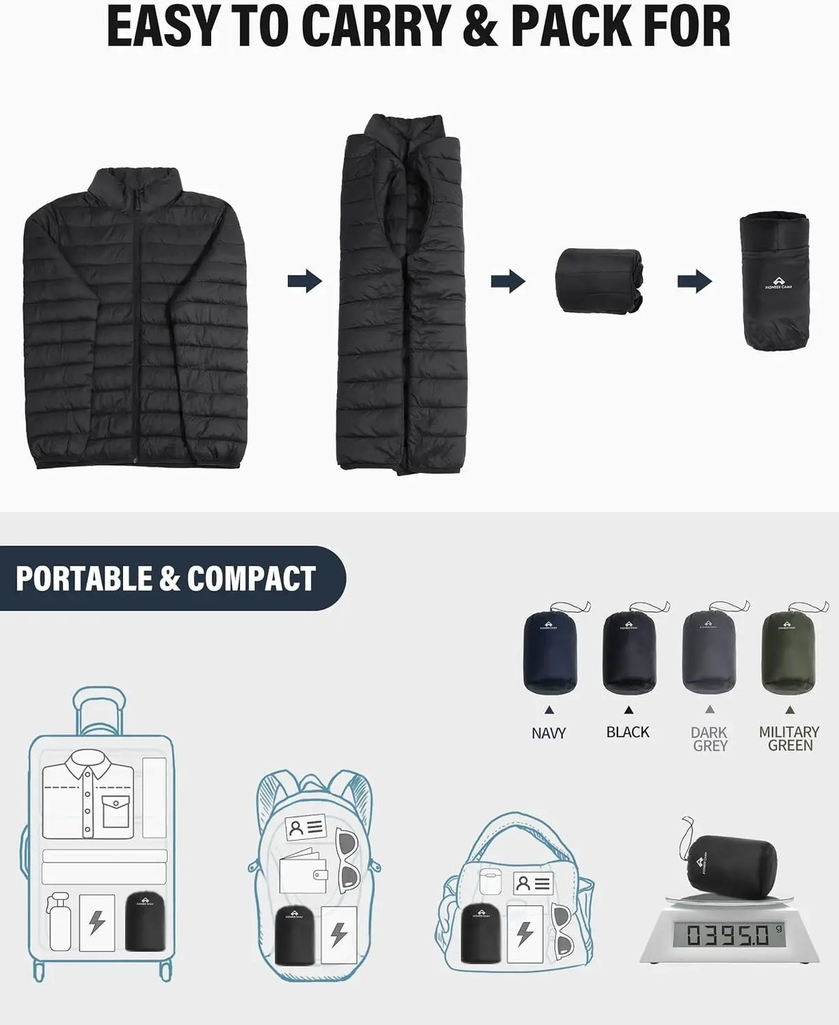 Pioneer Camp Mens Lightweight Packable Water Repellent Puffer Jacket