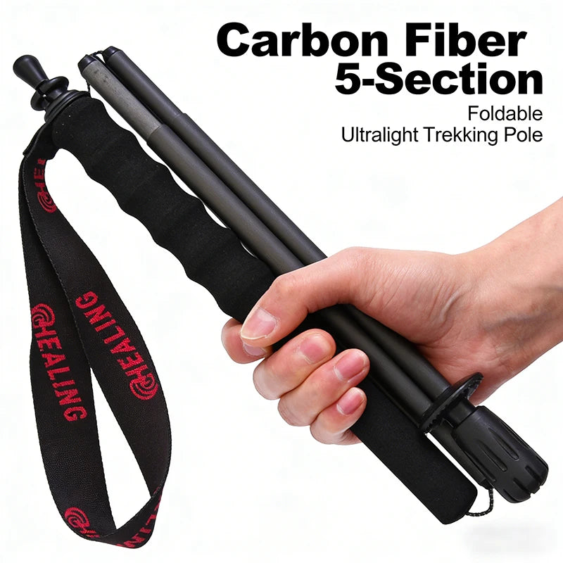 OKHEALING Ultralight Carbon Fiber Trekking Poles Antishock FiveSection