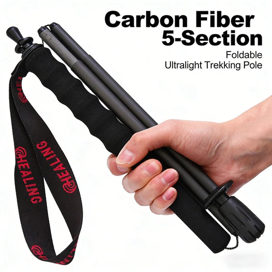 OKHEALING Ultralight Carbon Fiber Trekking Poles Antishock FiveSection