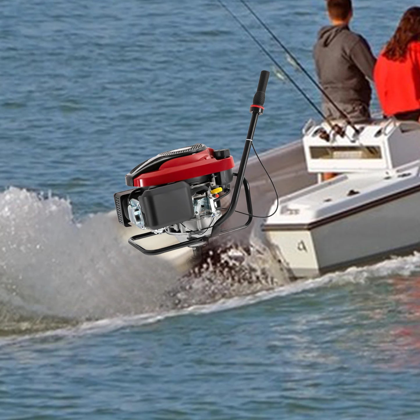 4 Stroke 8HP 196CC Outboard Motors Boat Engine Boat Motor, Air Cooling System, TCI Ignition System, Hand-Pull Recoil Start