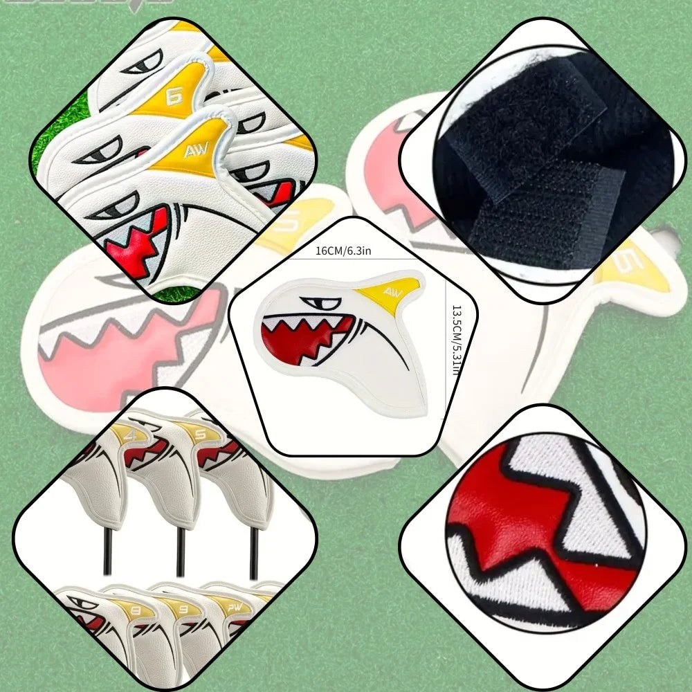 Shark Golf Iron Head Covers Set PU Leather Club Protection