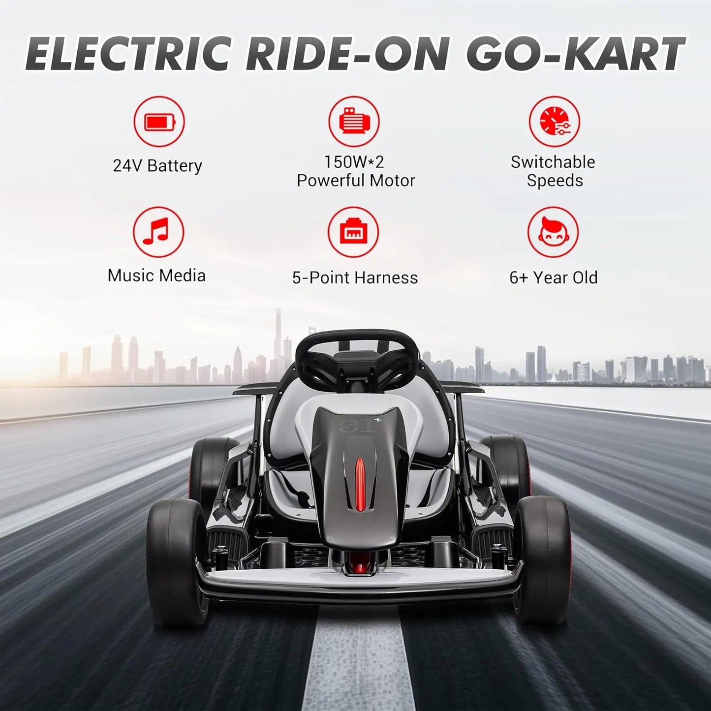 HiMISS Electric Go Kart Drift Car With Dual 200W Motors LED Lights
