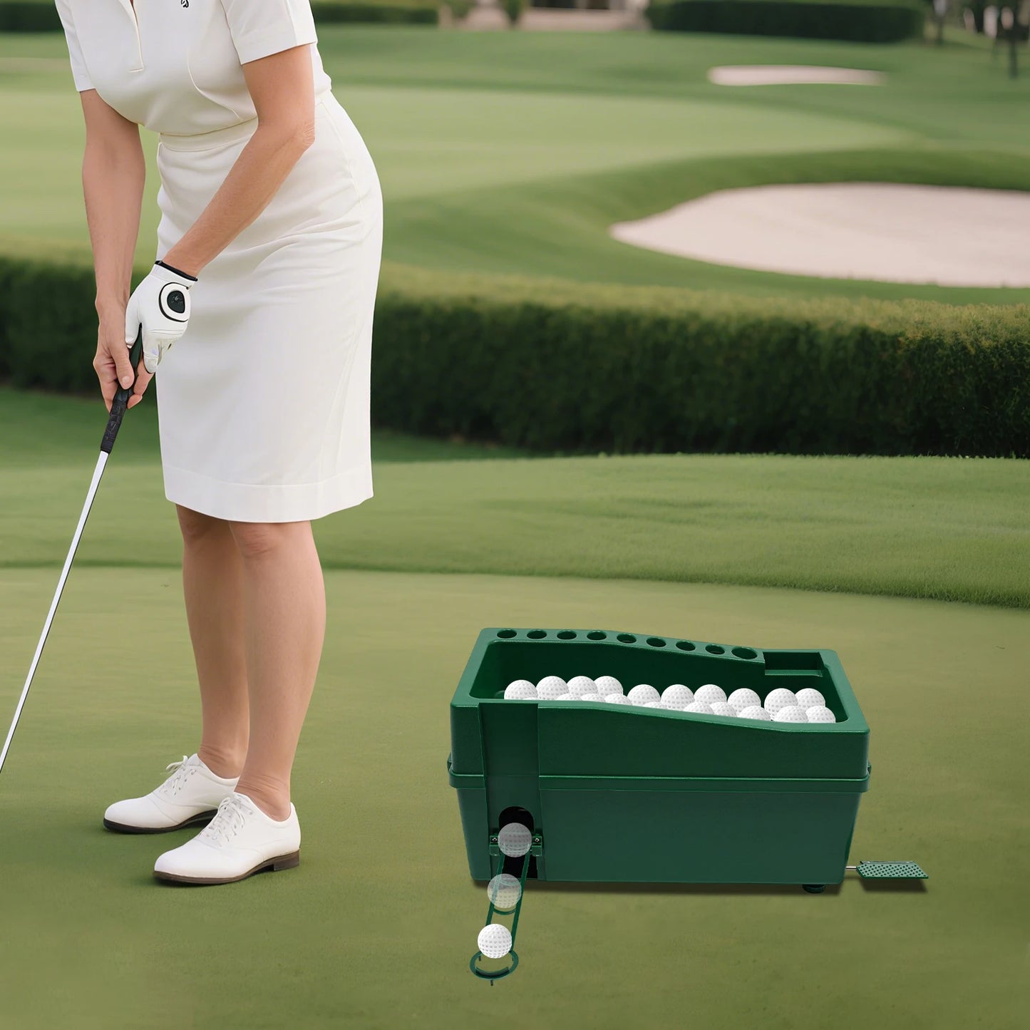Golf Ball Dispenser, Automatic Golf Tee Dispenser, ABS Durable, 9 Club Holder, Phone Holder Included, Indoor & Outdoor Practice Training Aid for Beginner & Pro