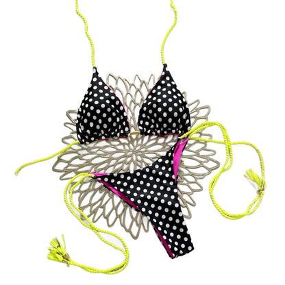 Polka Dot Two Piece Bikini Set Halter Top String Tie Side Swimwear