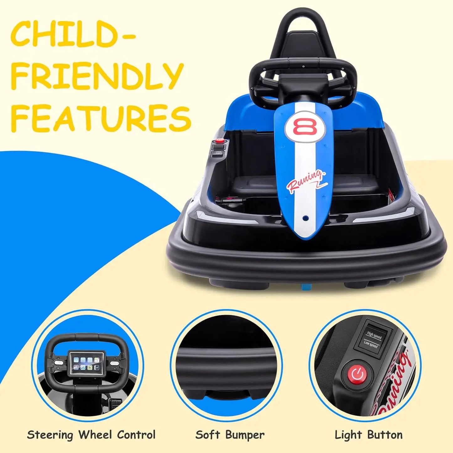 HiMISS 6V Toddler Bumper Car Ride On Toy With Spin
