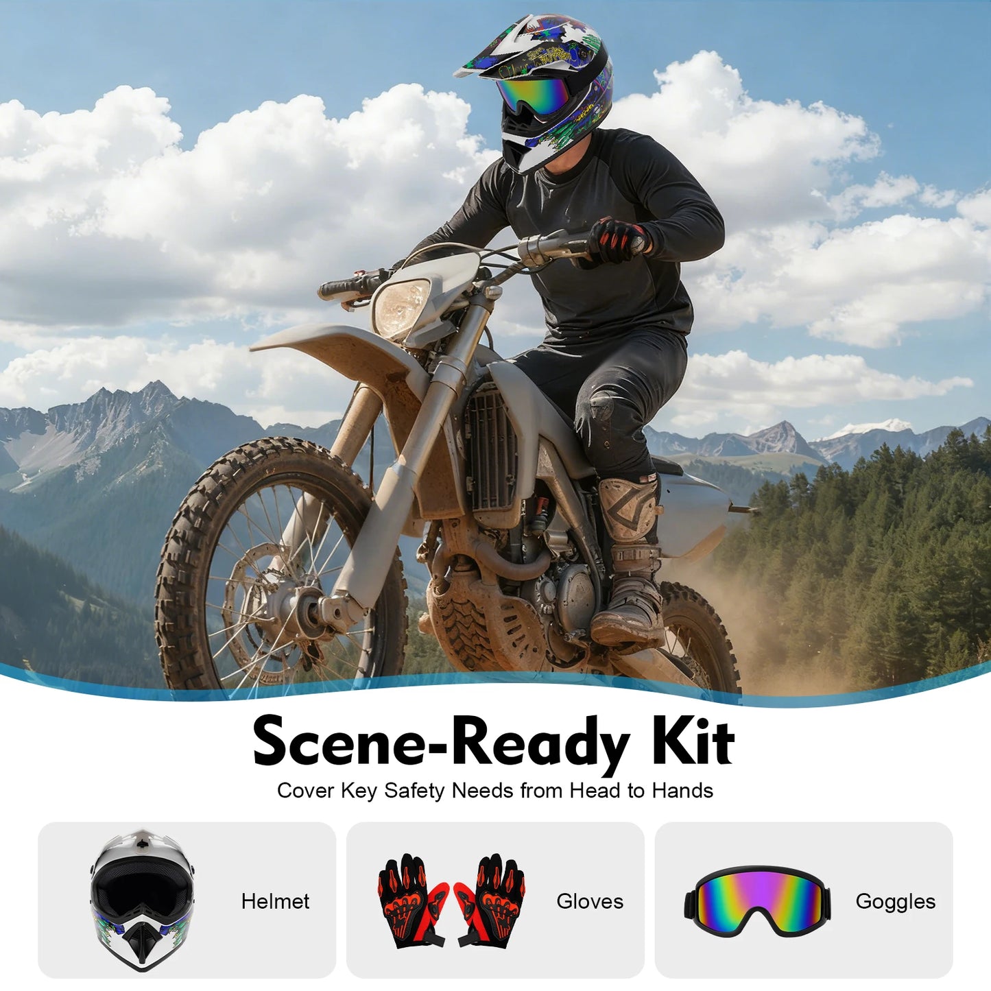 Well Vented Unisex Motocross Helmet,Impact Resistant Shell,Lightweight Frame,ATV BMX Dirt Bike Racing Protective Gear