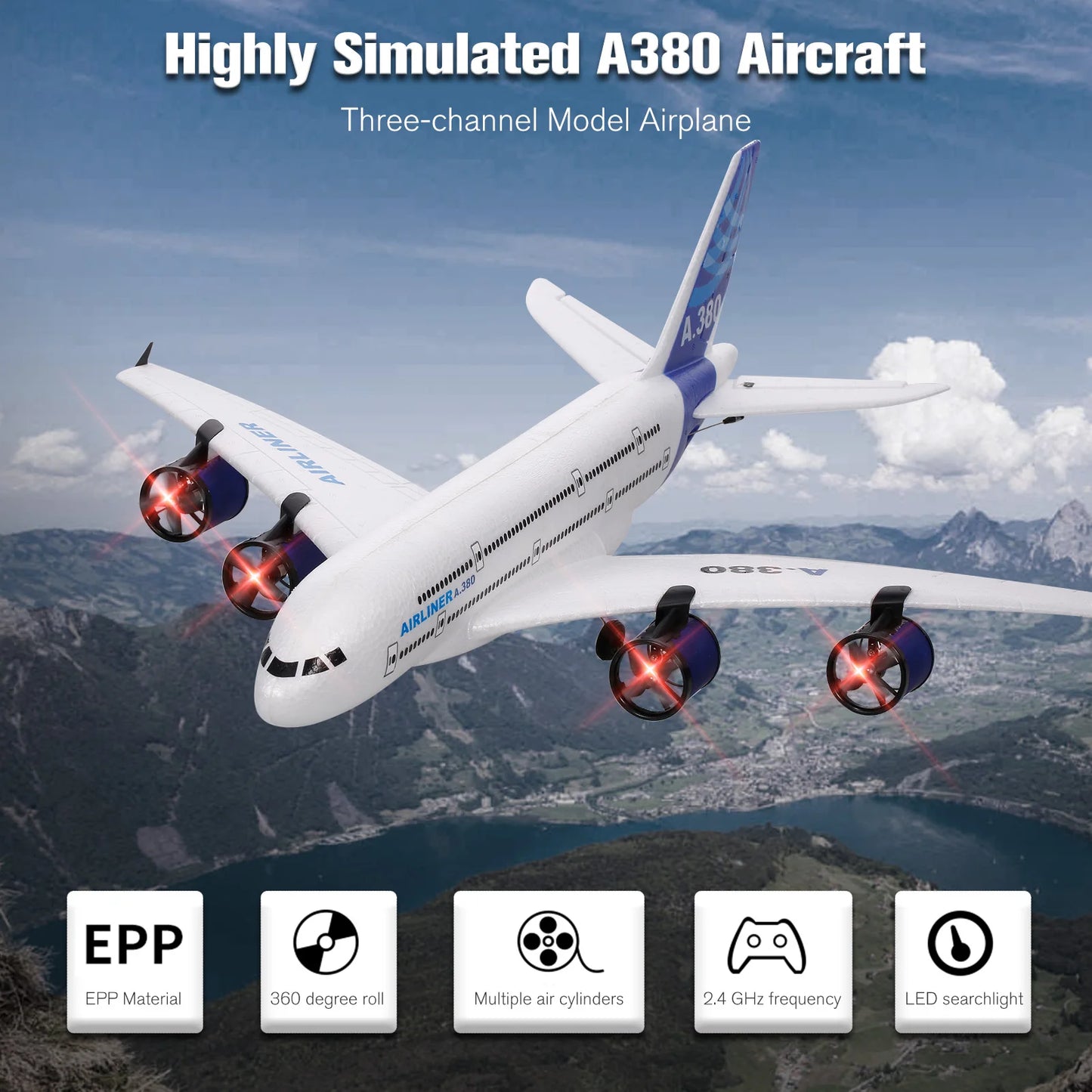 2.4G RC Airplane Glider With LED Searchlight 3CH For Beginners