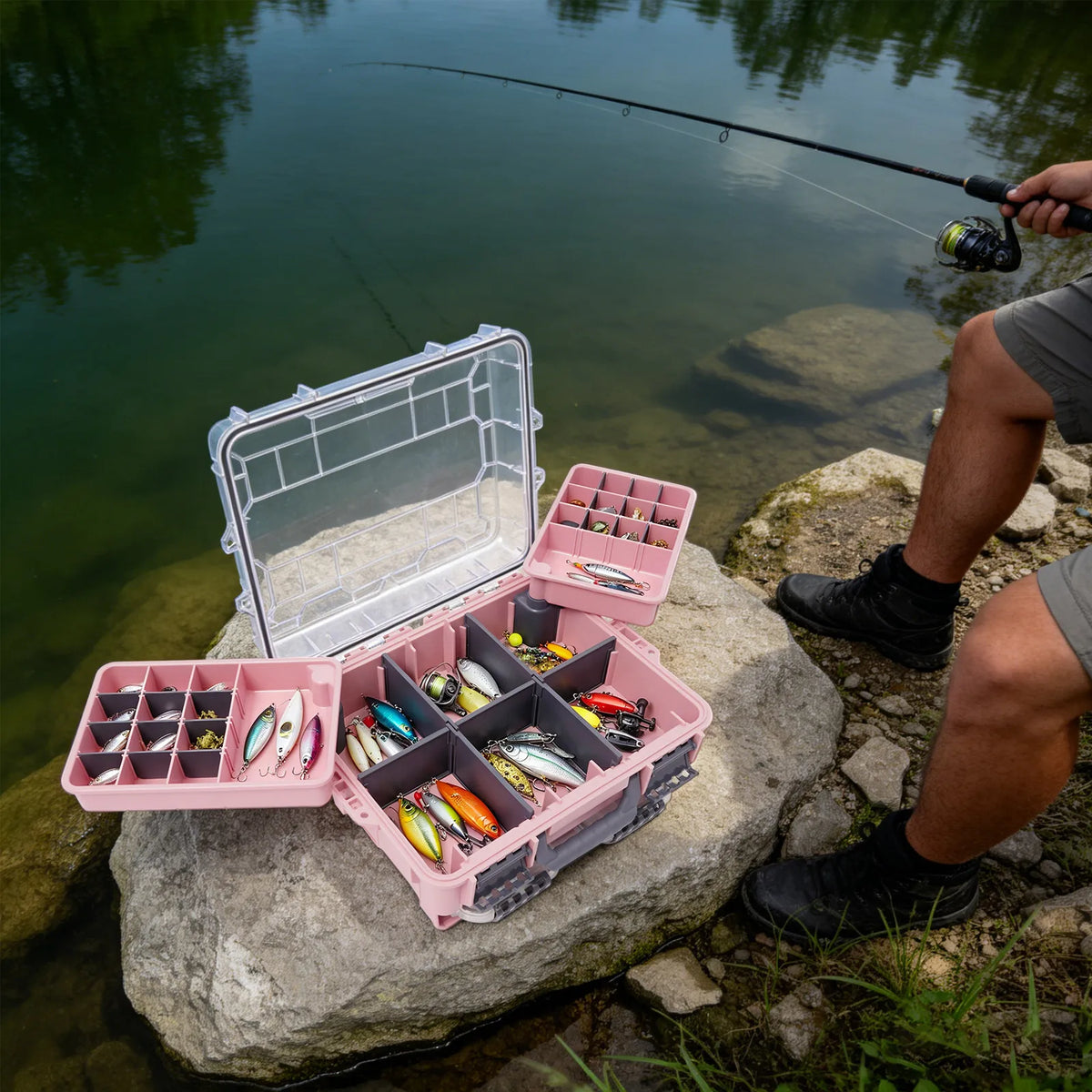 Waterproof Multi Layer Fishing Tackle Storage Box Double Lock