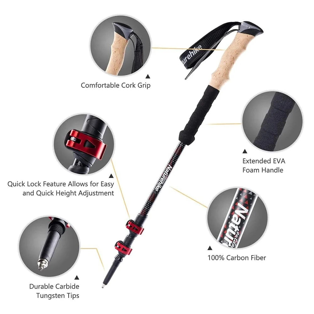 Naturehike Ultralight Carbon Fiber Trekking Poles Folding Telescopic