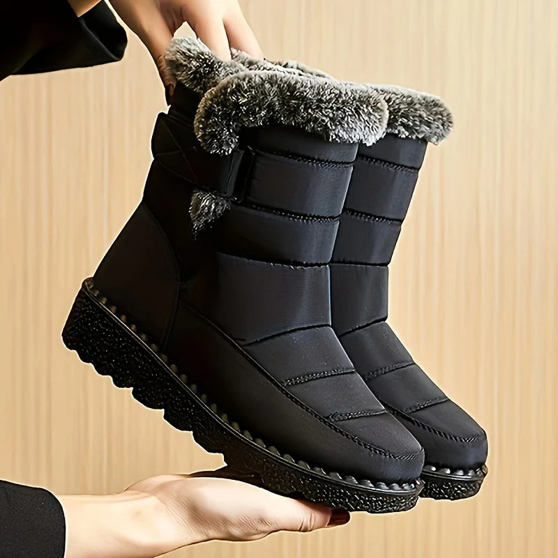Women Winter Mid Calf Snow Boots Waterproof Plush Lined