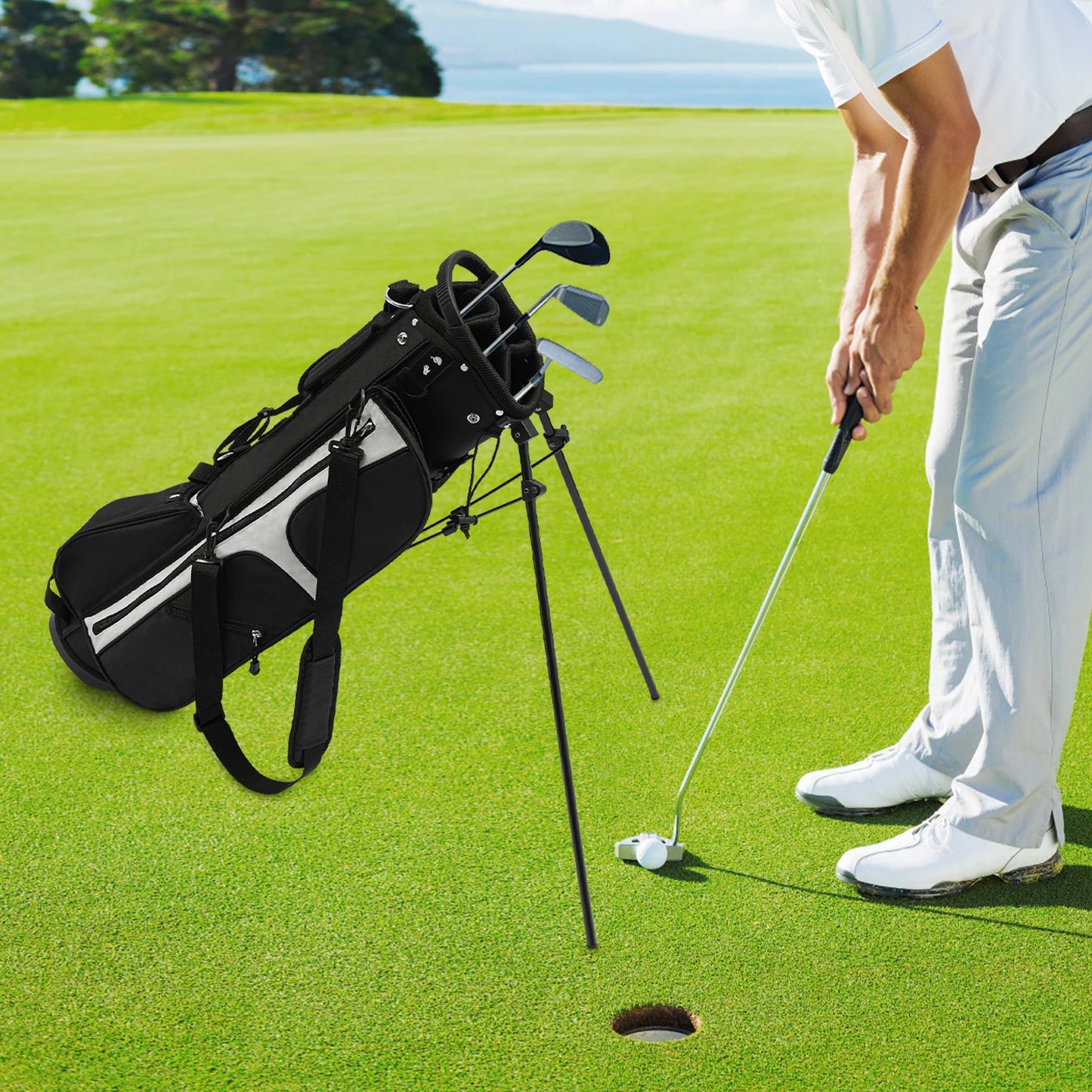 Golf Stand Bag Lightweight Nylon Waterproof 3 Dividers 5 Pockets