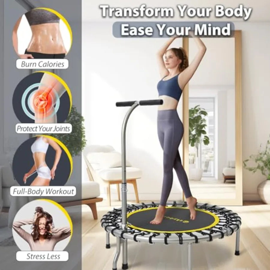 Indoor Fitness Trampoline For Adults And Kids Foldable Steel Frame