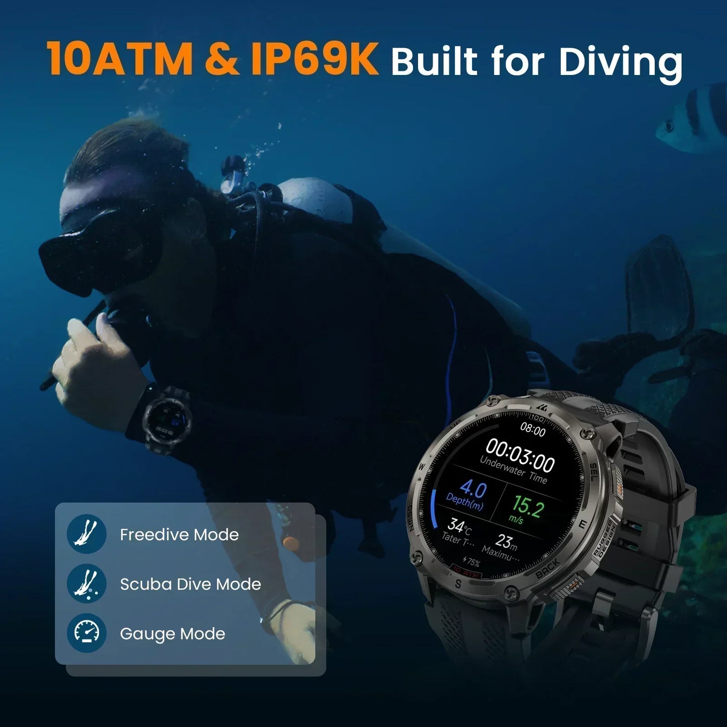 KOSPET Tank T4 Smartwatch GPS Maps 10ATM Waterproof Heart Rate